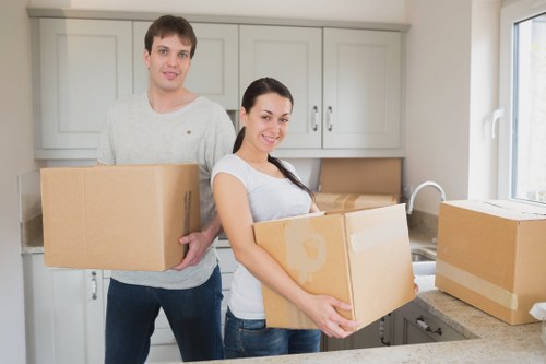 Office furniture and equipment prepared for a local commercial move
